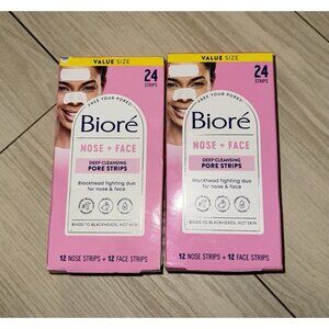 2 Biore Nose + Face Deep Cleansing Pore Strips 24 Ct Boxes New Sealed